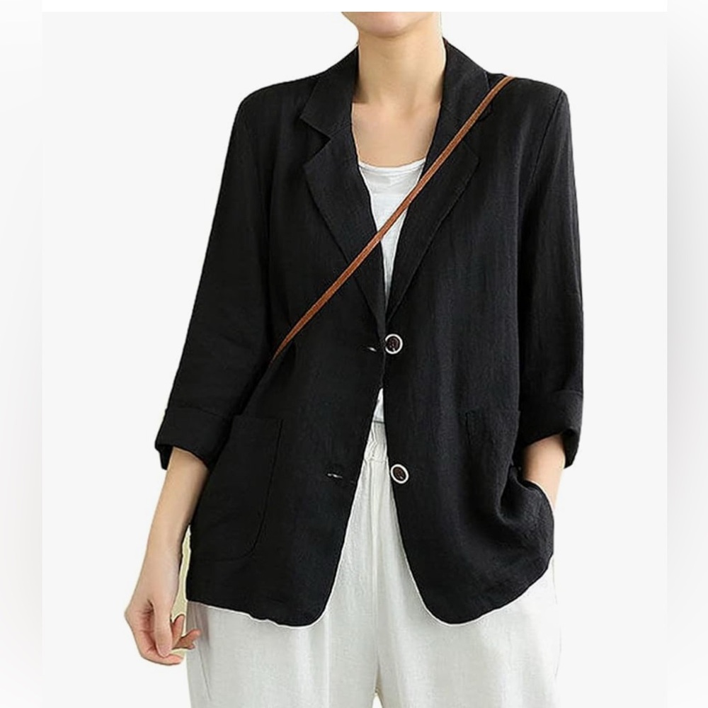 Black Women's Relaxed Linen blend blazer EUC 🍀